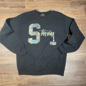 Stussy Black Holographic Sweatshirt Size Small Streetwear EUC Skate Surf